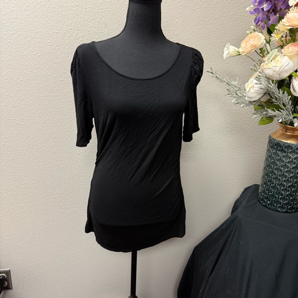 White House Black Market Tops - White House Black Market Black Ruched Sleeve Scoop Neck Top Women’s M